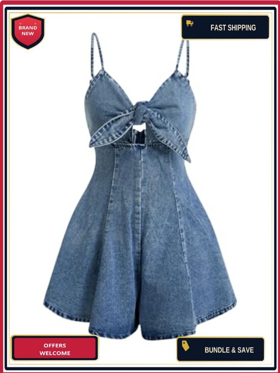 Pants - Denim Romper Jumpsuit Sleeveless Wide Leg Bowknot Cowgirl Country Concert Outfit